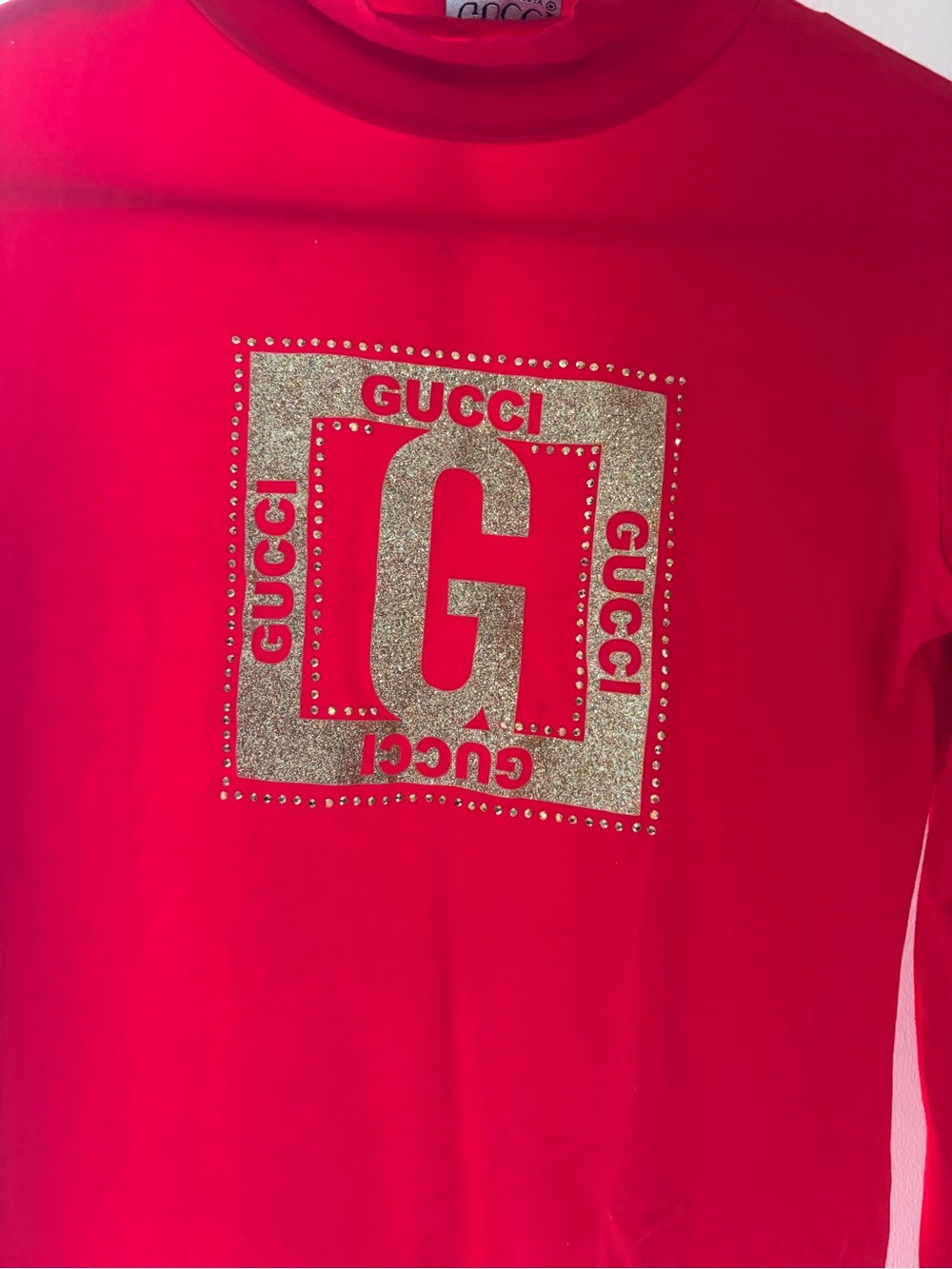 Gucci Red Long Sleeve Tee with Gold Logo Embellishment EUC - Picture 2 of 4